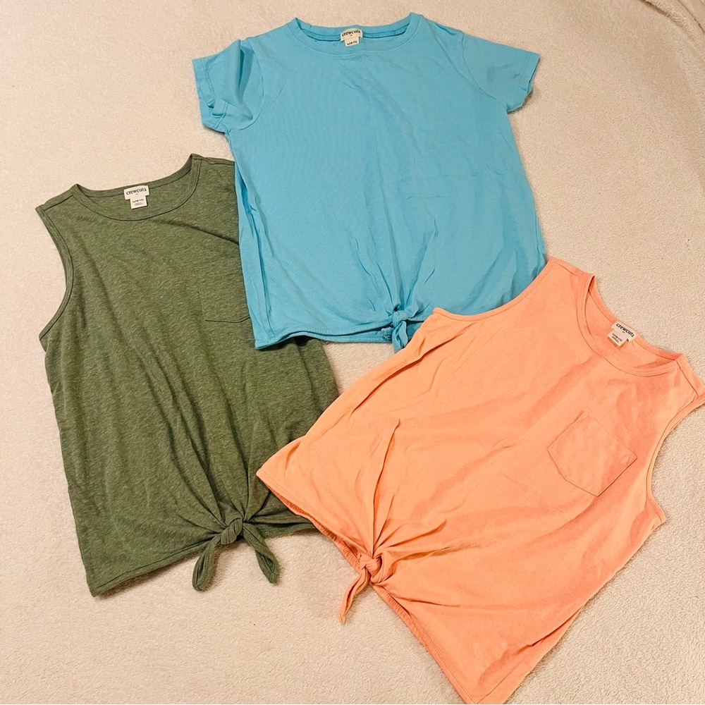 Crewcuts Lot of 3 Green Orange and Blue Tops with Knotted Detail
